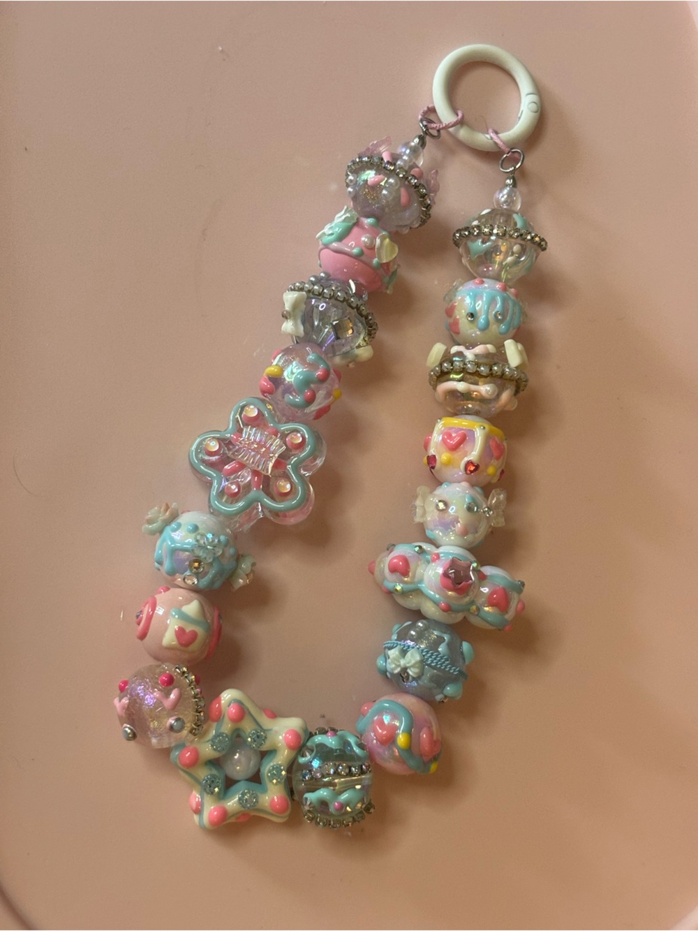 Decoden Pastel Candy Bead Statement Phone/Bag Charm- Pink & Blue